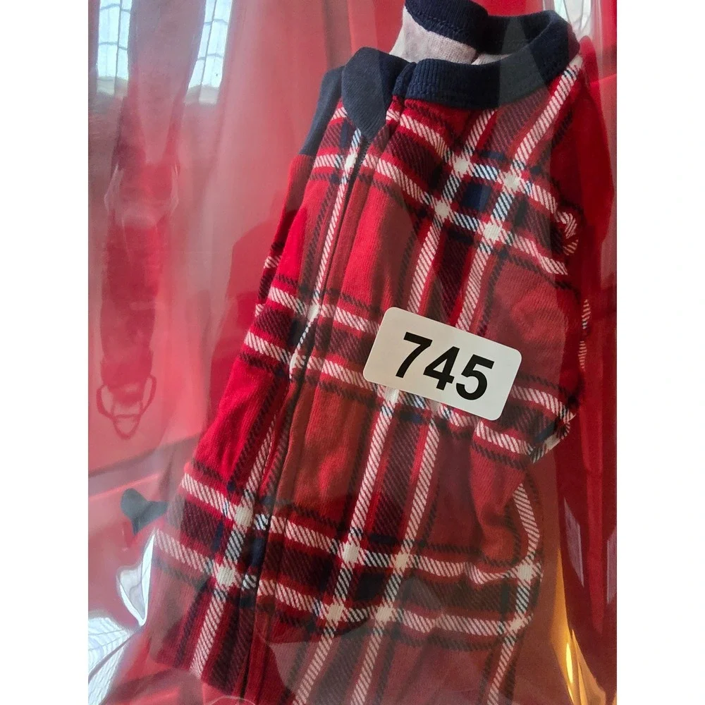 Kids Red Plaid Long Sleeve Footed Pajamas‎ Sleepwear Size 3-6months
